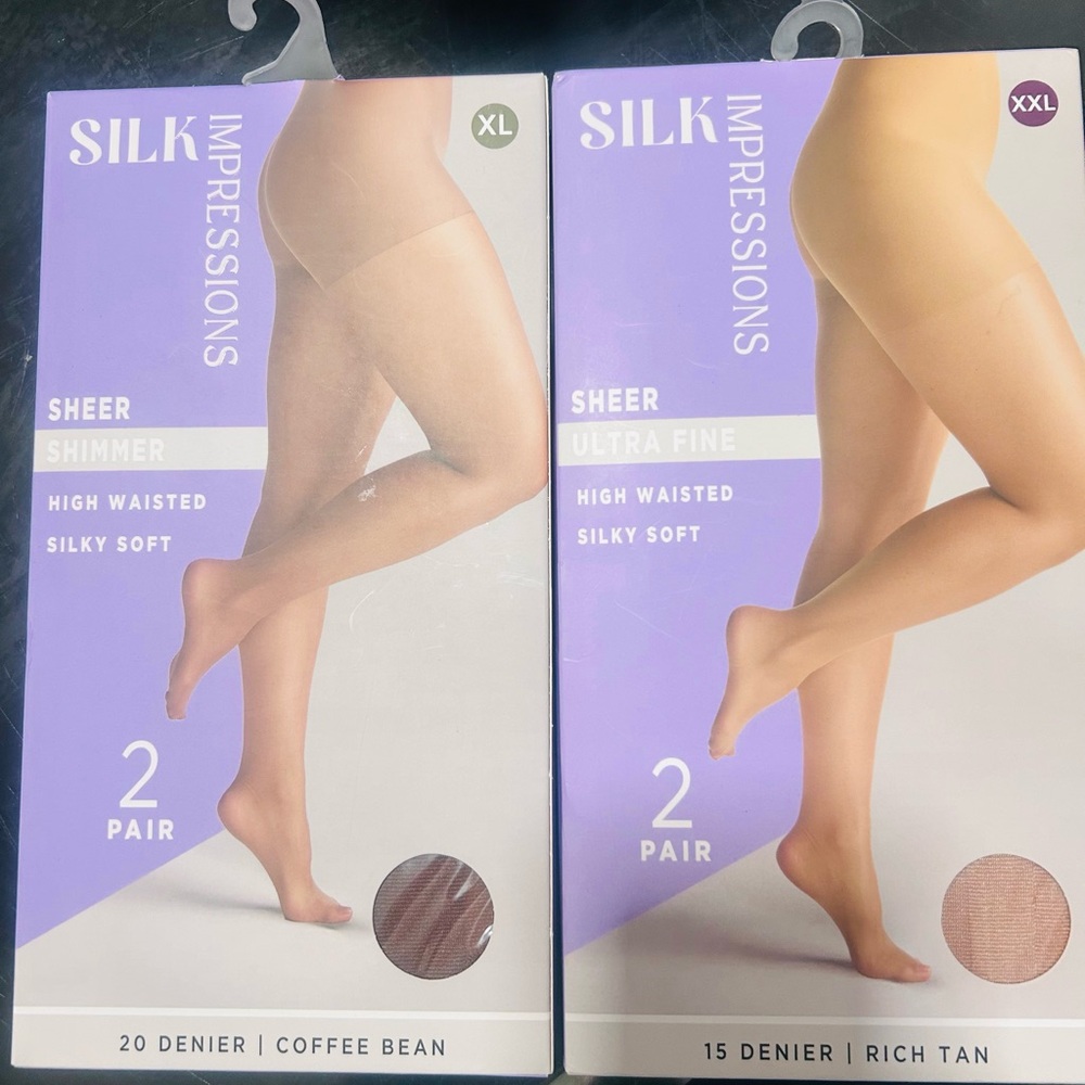 Impressions High Waisted Sheer Pantyhose - Brown and Tan